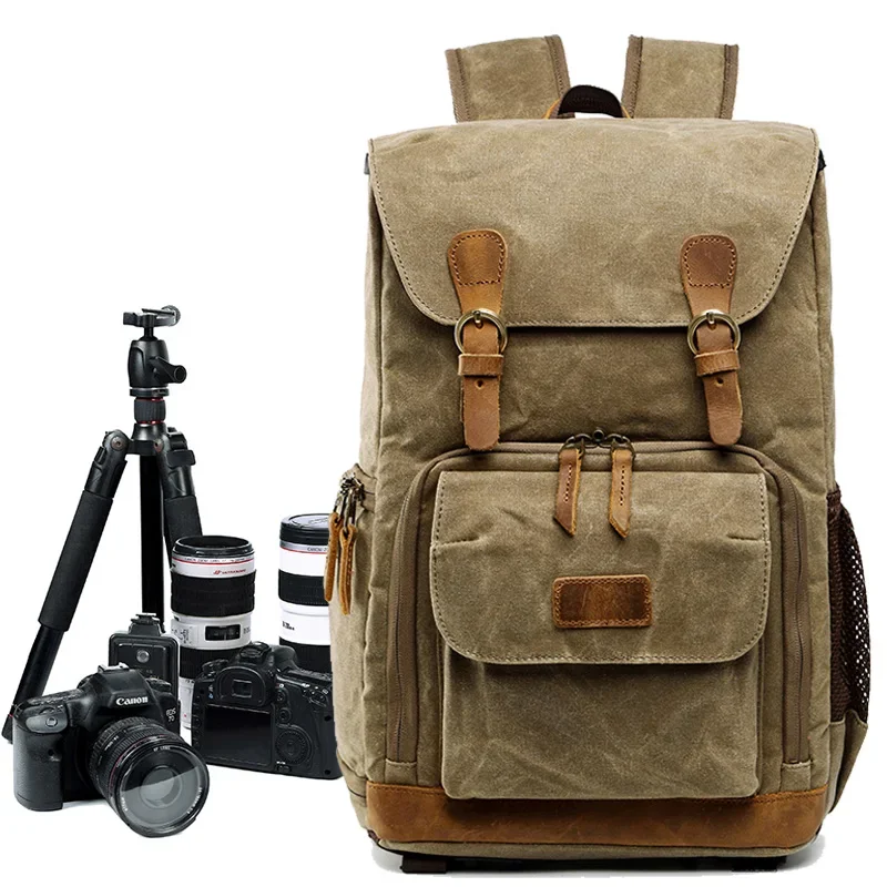 Latest 2024 model Waxed Canvas Waterproof Hiking Travel Hidden Camera Backpack Bags for DSLR Mirrorless