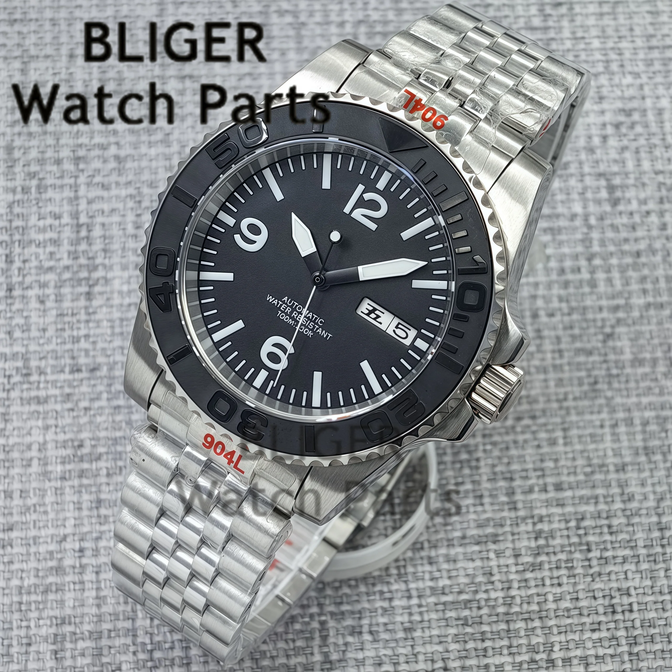 BLIGER นาฬิกาผู้ชาย NH36A อัตโนมัติหรูหรากีฬาสแตนเลส New End Link Strap กระจกแซฟไฟร์นาฬิกากันน้ํา