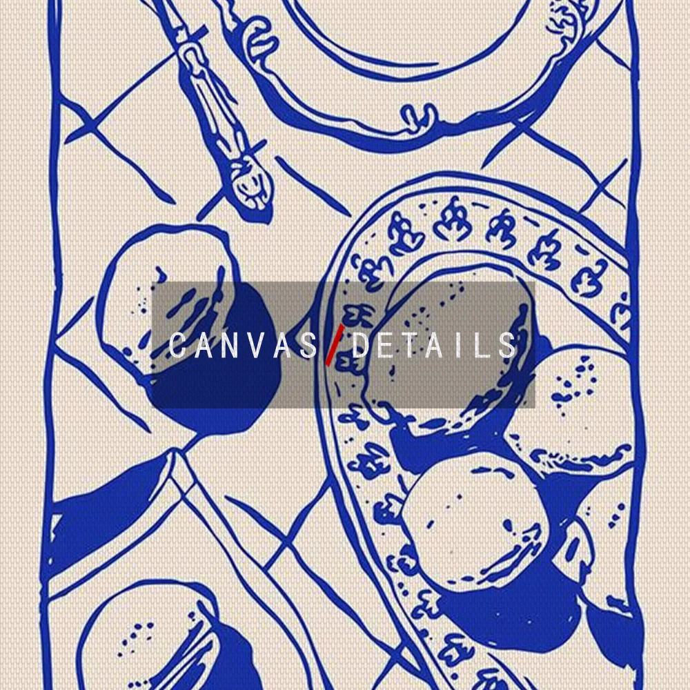 1pc frameless Canvas Painting Blue Maximalist Wall Art Coastal Decor Le Musee Prints Italian Summer Retro Breakfast Food Drink C view 5