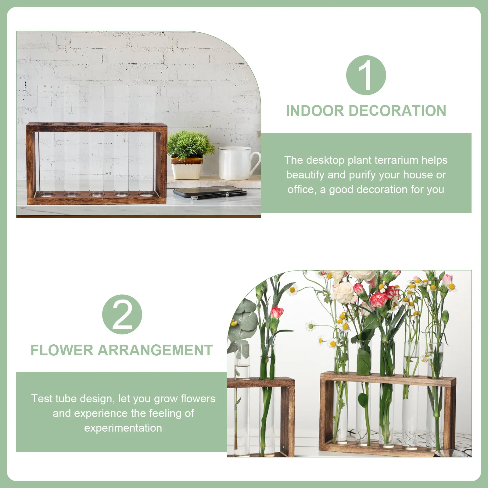 

Test Tube Vase Glass Transparent Natural Wooden Base Water Planting Container Hydroponic Planter Air Plant Terrarium Home Decor