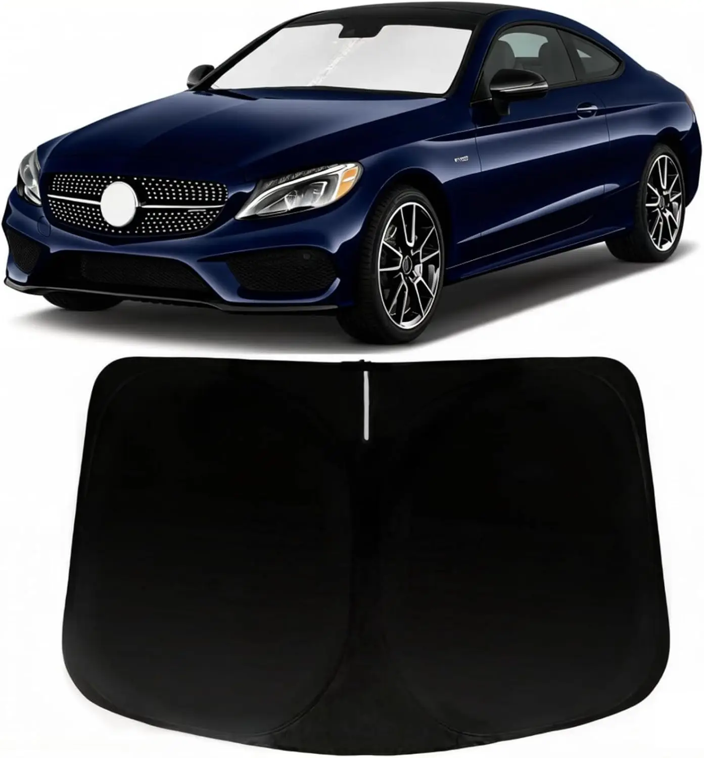 

Солнцезащитный экран на лобовое стекло для Mercedes C-класса 2015-2026, индивидуальная подгонка, блокирует УФ-лучи и тепло, с козырьком 240T