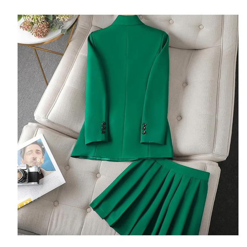 Green Suit Set 2025New Spring Autumn Longsleeved Suit Jacket Top+Skirt Fashion Slim Temperament Two-piece Clothing Setspant sets
