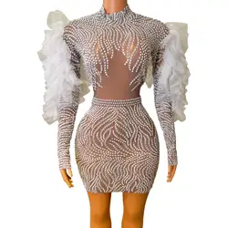 Vestido de cóctel de manga larga transparente para mujer, vestidos cortos de perlas blancas brillantes para Niñas Africanas negras, fiesta de cumpleaños Maisui, 2024