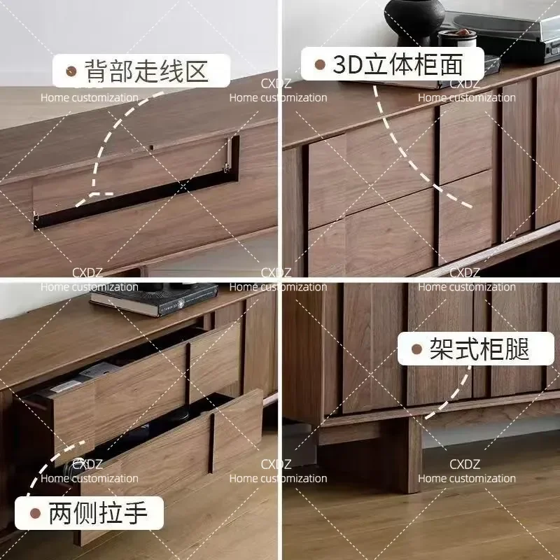 Wabi Sand Wind Retro Solid Wood TV Cabinet North American Black Walnut Log Floor Locker Living Room Home