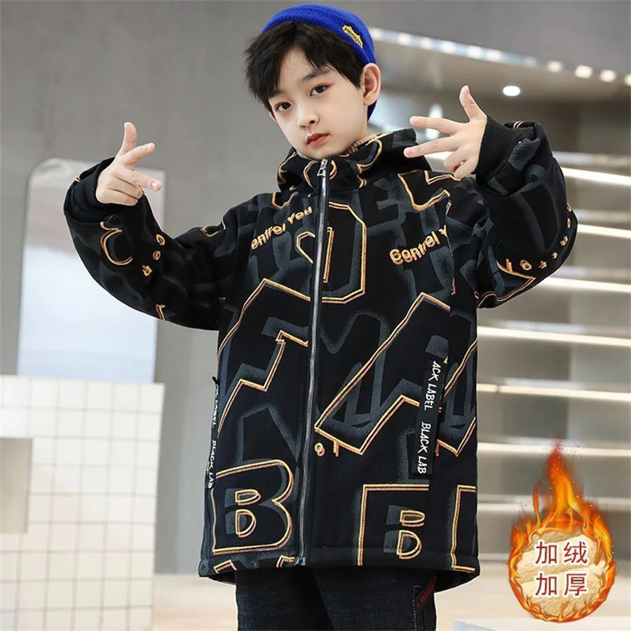 4 6 8 10 12 14 Years Big Boys Jacket Autumn Winter Thicken Warm Teenager Kids Jackets Fashion Long Style Zipper Hooded Boys Coat