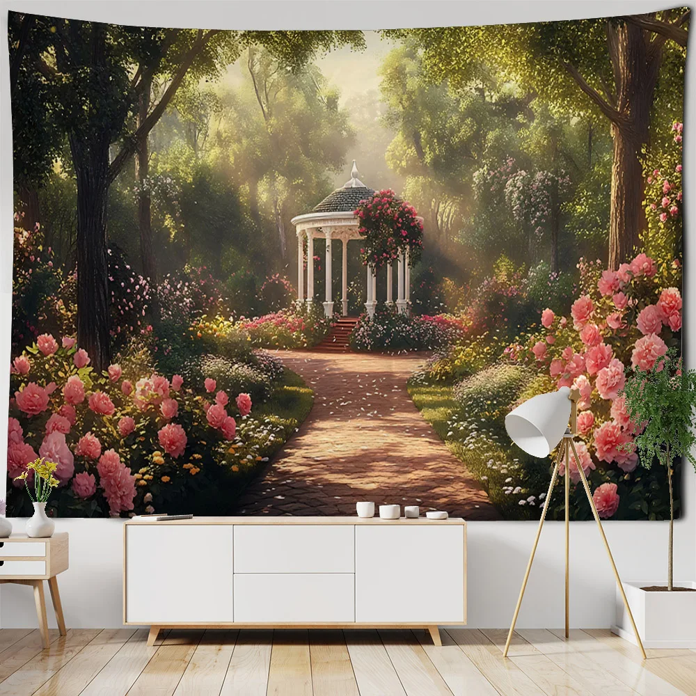 庭の風景タペストリー家の装飾アート壁掛けヒッピー寝室の壁の背景ブランケットベッドシートソファカバレッジ