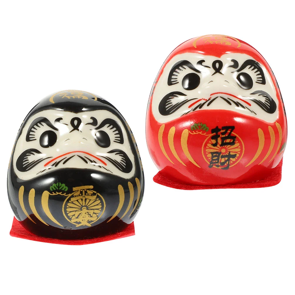 2 Pcs Porcelain Lucky Dharma Blue Ornaments Hand Fans Ceramics Daruma for Car