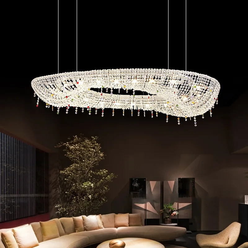Nordic Luxury Crystal LED Hanging Chandelier Living Room Restaurant Island High-end Pendant Lamp Designer Hotel Lighting Decor