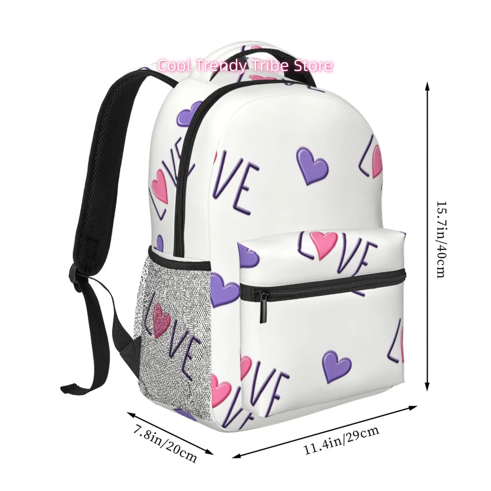 Purple And Pink LOVE Text And Heart Print Backpack, Oxford Cloth Casual Daypack, Adjustable Straps, for Casual Outings And Trave