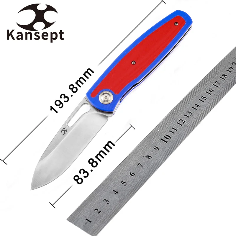 

Kansept Mato 3.3" Folding Knives K1050A1 Satin CPM-S35VN Blade with Blue and Red G10 Handle for Camping Hunting EDC Carry