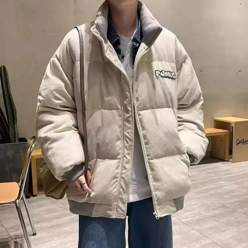 

American High Street Thiened Corduroy Cotton Jaet Men's Winter Faion Match Loose Stand Collar Cotton Coat Outerwear