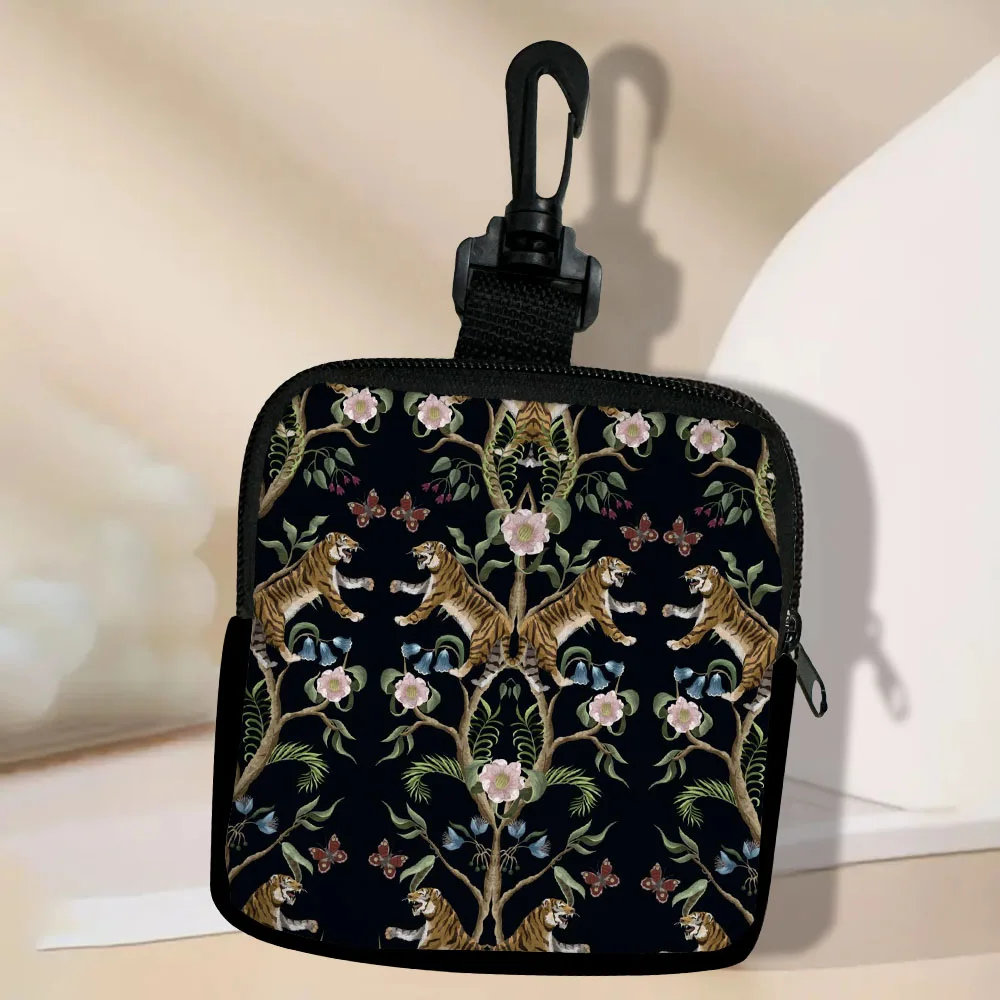 

Peony-Tiger-Floral-Pattern-Vector Women Coin Purse Keychain Zipper Small Wallets Women Girl Pouch Girl Mini Bag Key Wallet 5.23
