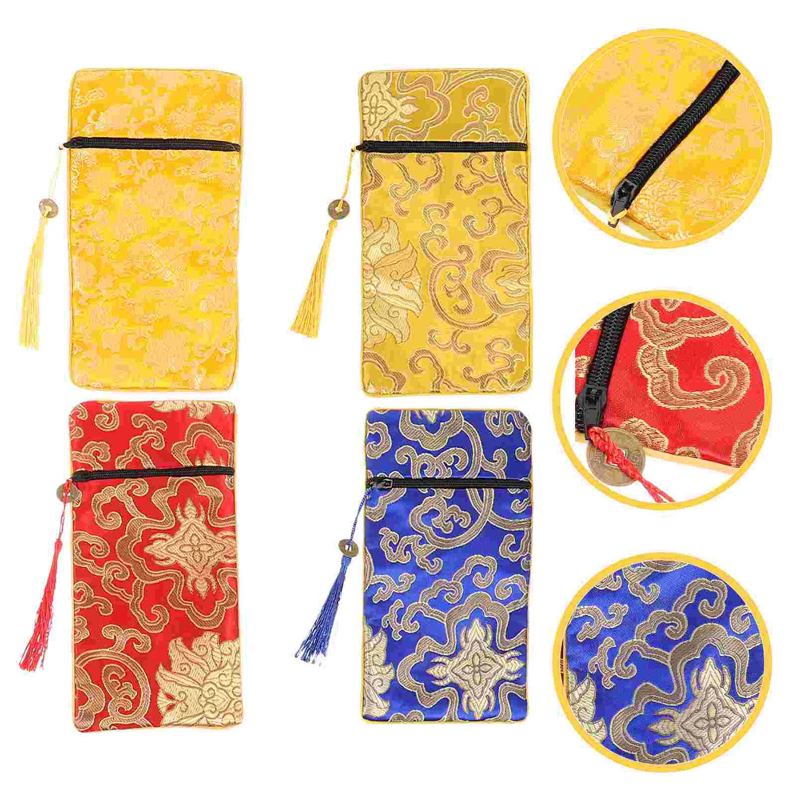 4 Pcs Sutra Copy Pencil Case Gift Container Woven Cloth Brocade Book Wrapping Pouch Bag Jewelry Bags Travel