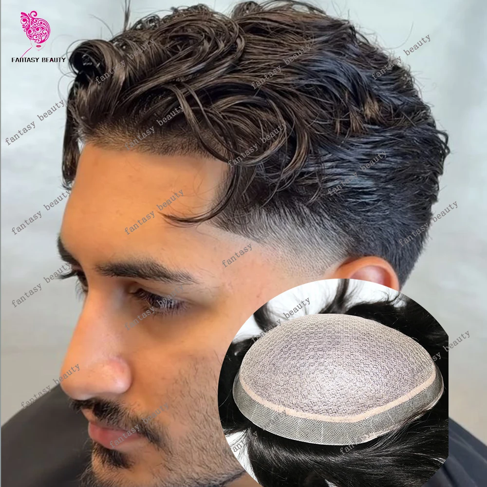 Undetectable Lace Front Silk Base Natural Hairline Male Wigs 100% Human Hair HD Poly Skin Fake Scalp Men Toupee Hair Prosthesis