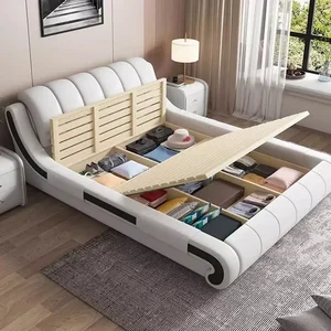 Europäische Königin echtes Holzbett König König Cabece Box Luxa moderne Schlafholz Bett Kopfteil Kopfteil 12 Hauptverkauf Luxusbetten Paar - №12