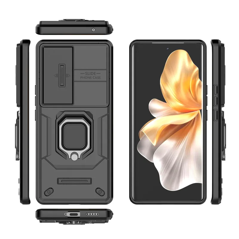 For Vivo V30 Pro Case Vivo V30 V30 Pro 5G Cover Slide Camera Len Phone Case Armor PC Shockproof Stand Holder Protective Cover