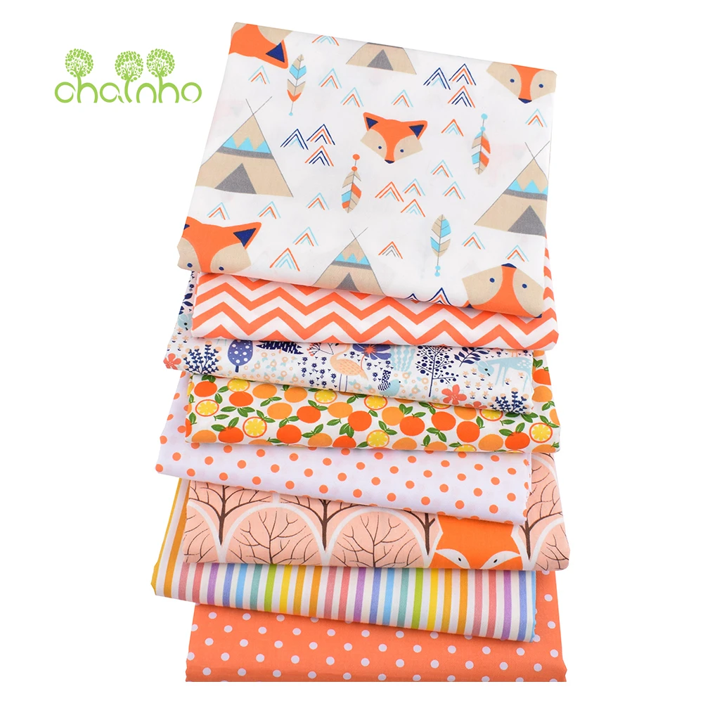 Chainho,Orange Cartoon Printed Twill Cotton Fabric,Patchwork Cloth,DIY Quilting Sewing Home Textiles Material For Baby Children