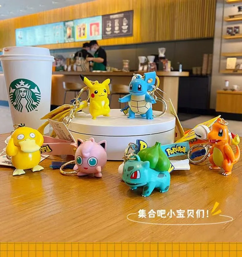 Original Pokemon Car Keychain Pendant Pikachu Squirtle Jigglypuff Bulbasaur Cute Cartoon Figure Backpack Charm Decor Toy Gifts view 5