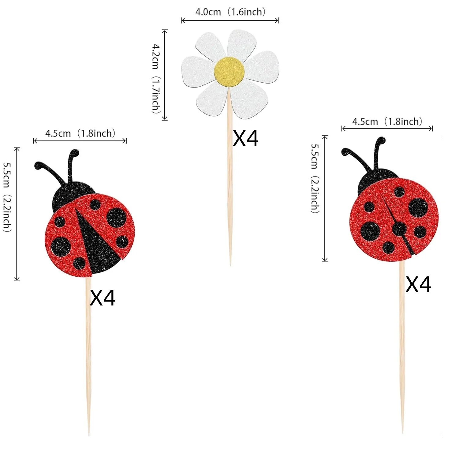 Décoration de gâteau aux insectes, 12 pièces, coccinelle à sept taches, fleur, joyeux anniversaire, mariage, Cupcake, Dessert, cuisson, fournitures de décoration