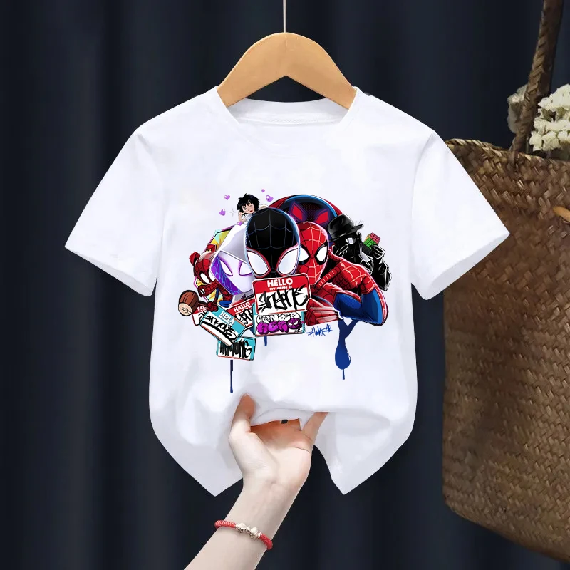 Spiderman Children T-Shirt Marvel Superheroes T Shirts Cotton Tee Summer Casual Clothing Boys Girls Cartoon Short Sleeved Tops