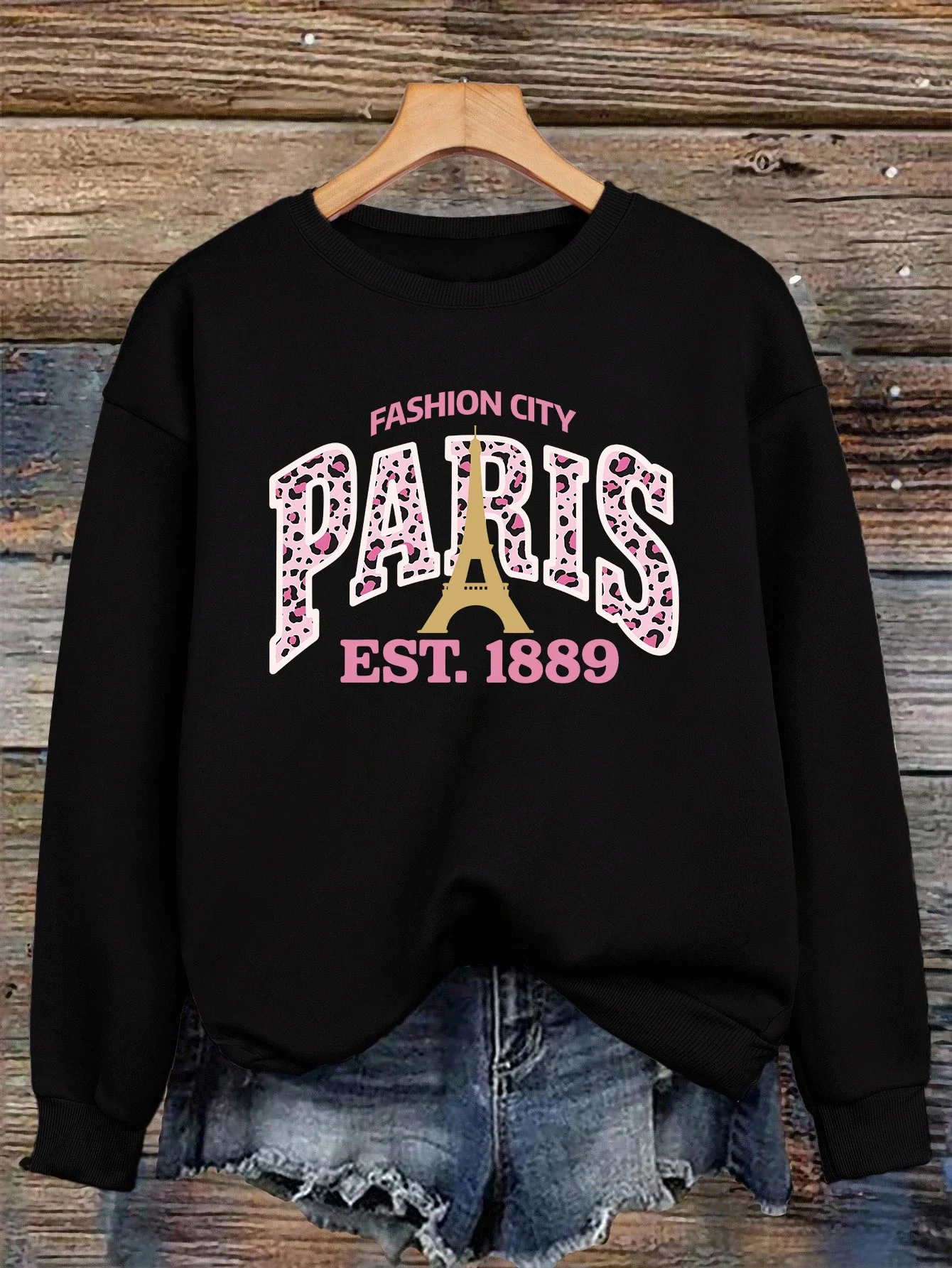 الوردي ليوبارد طباعة باريس 1889 نمط امرأة البلوفرات الخريف Crewneck البلوز ملابس فضفاضة غير رسمية الصوف الهيب هوب رياضية #2