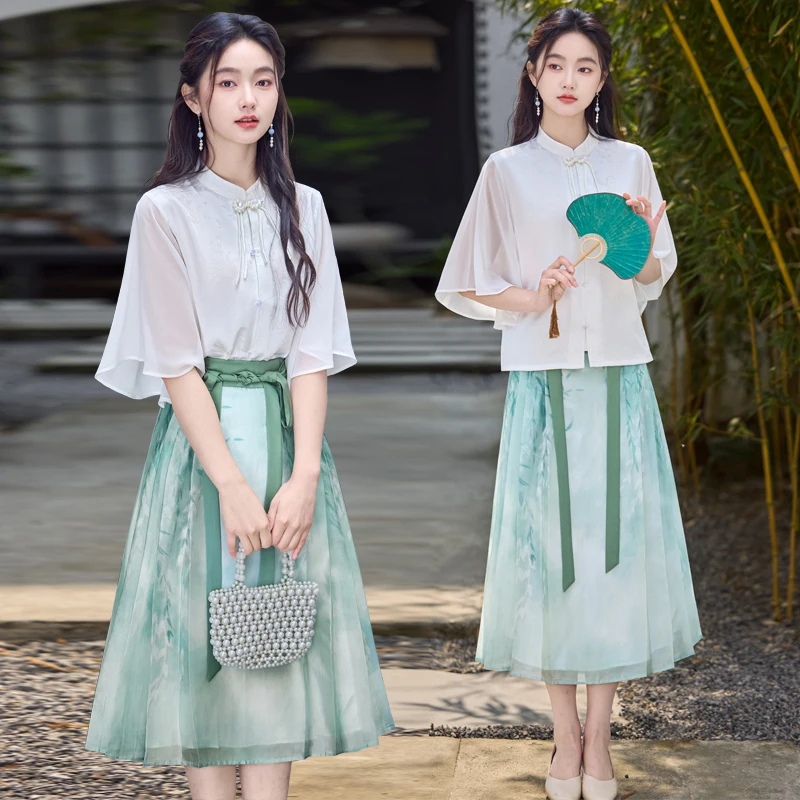 

Improved Traditional Chinese Hanfu Women's Fine Belted Ma Face Skirt Top Commutable Daily Wear Summer Season Linen Material