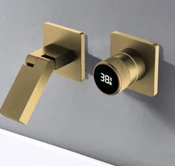 Gunmetal gray or gold Wall Mount faucet hot cold washbasin basin sink faucet Digital Display bathroom basin Faucet folding Spout