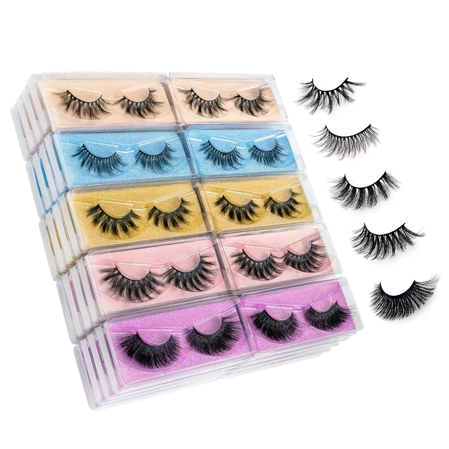 

3D Faux Mink Eyelashes Pack, 5 Styles 50 Pairs, Fluffy Volume Natural Look, Medium Length Reusable