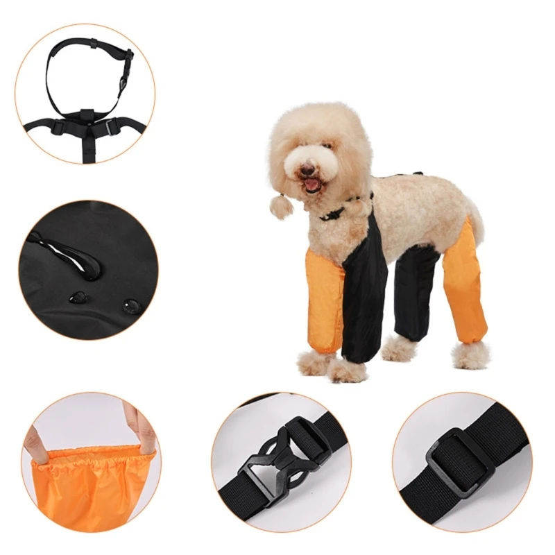 Waterproof Leggings for Dogs Protective Sleeves for Front and Rear Legs Wear Resistant Dogs Leg Covering with Suspender