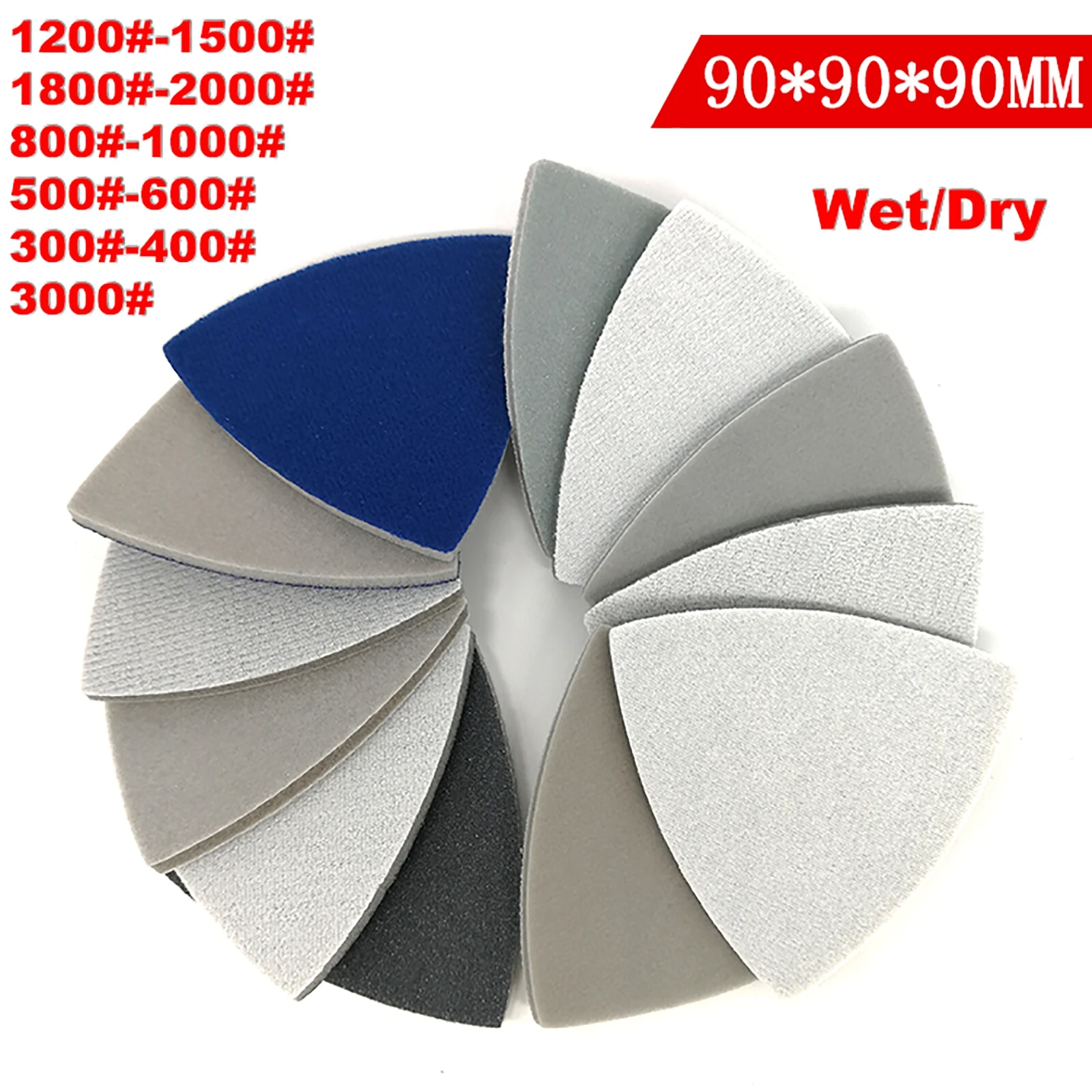 90Mm Tam Giác Nhám Nhám Tờ Khô Ướt Miếng Xốp Nhám Lót Móc Vòng Nhám