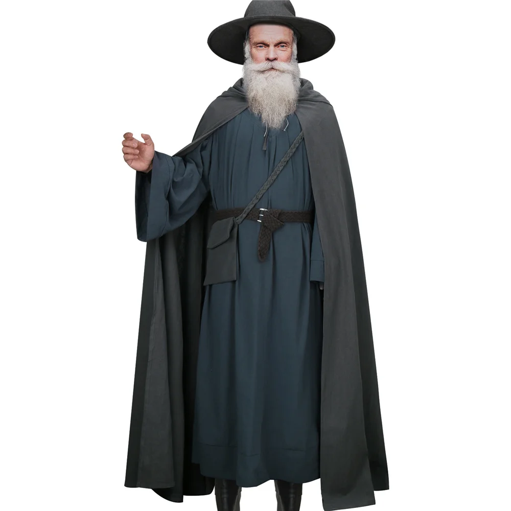 Movie Gandalf Wizard Cosplay Costume Men's Halloween Party Carnival Outfits Hat Robe Dress Belt Bag Takerlama