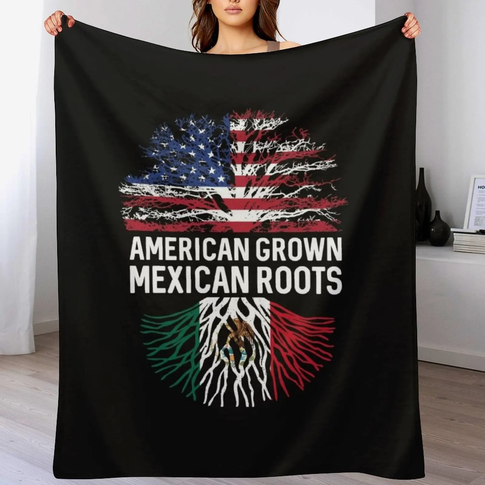 American Grown Mexican roots US and Mexico flag tree Throw Blanket Luxurious Soft Fuzzy Blanket for Sofa Bed