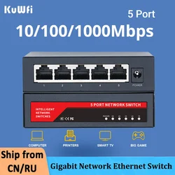 KuWfi 5 Port 10/100/1000Mbps Gigabit Network Ethernet Switch Adapter  Fast RJ45 Ethernet Switcher LAN Switching Hub