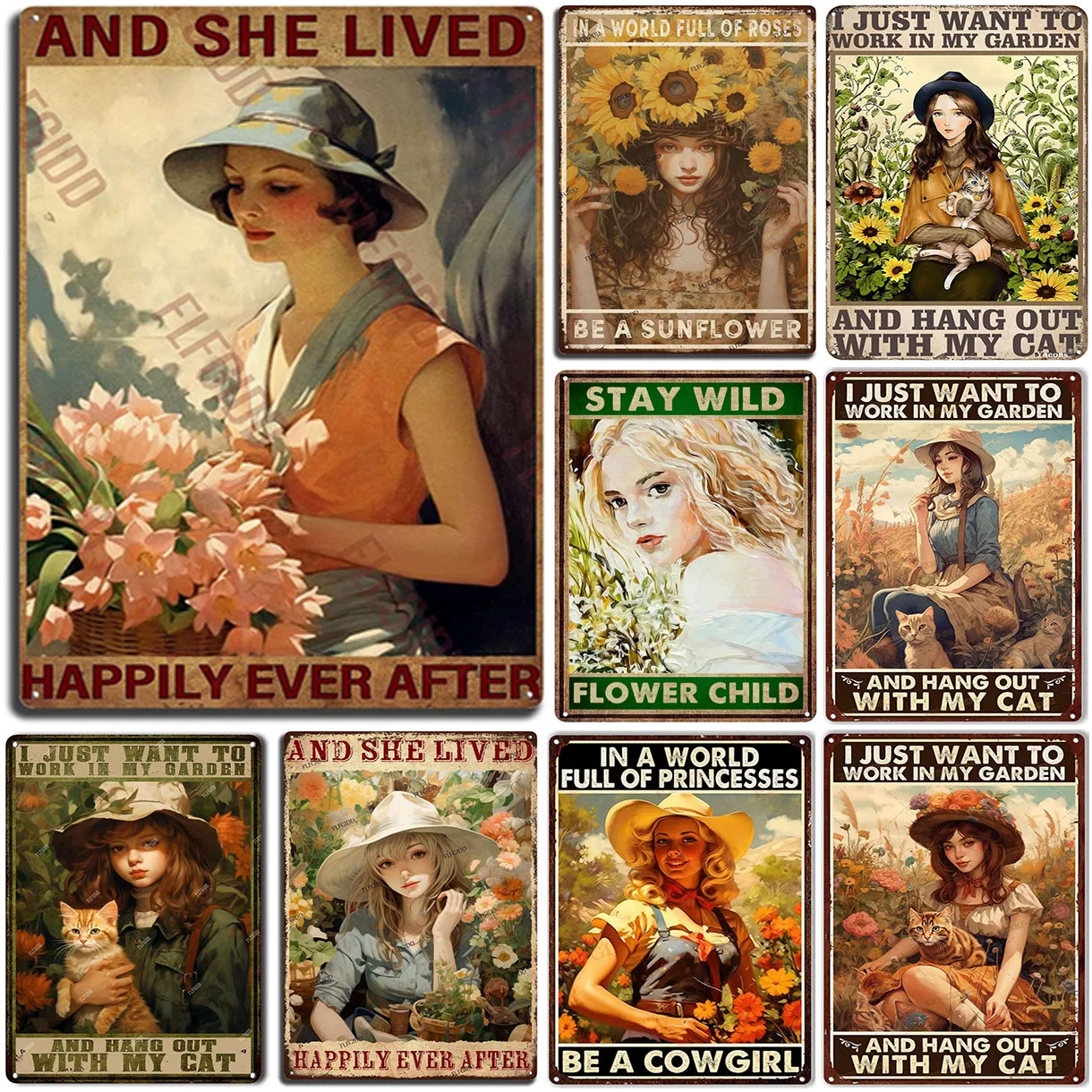 Vintage Metal Tin Signs And She Lived Happily Ever After Wall Poster Decoration for Garage Garden Home Cafe Living Room Club Bar