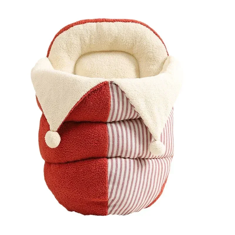 Warm Thickened Cat/Dog Nest for Winter Funny Halloween Clown Design Pet House Comfortable Short Plush Bed for Kitten Puppy