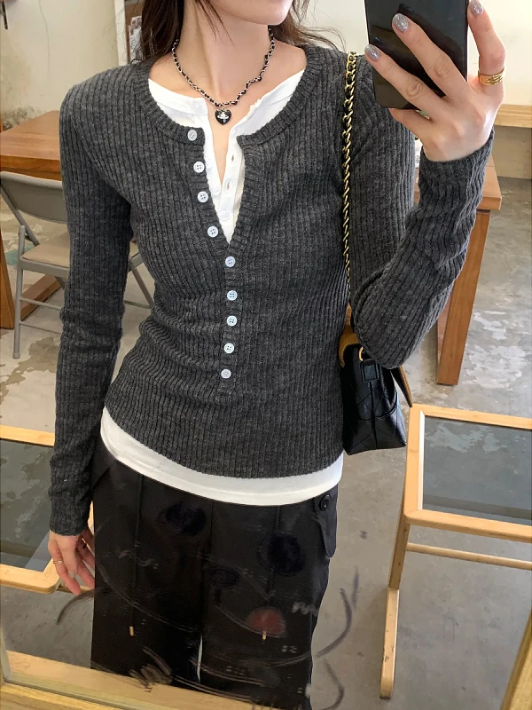 

Ele plus Size Long Sve Knitted Sweater Women's Autumn New Sle Slim Fit f Open Collar Faionable Top Korean Sle