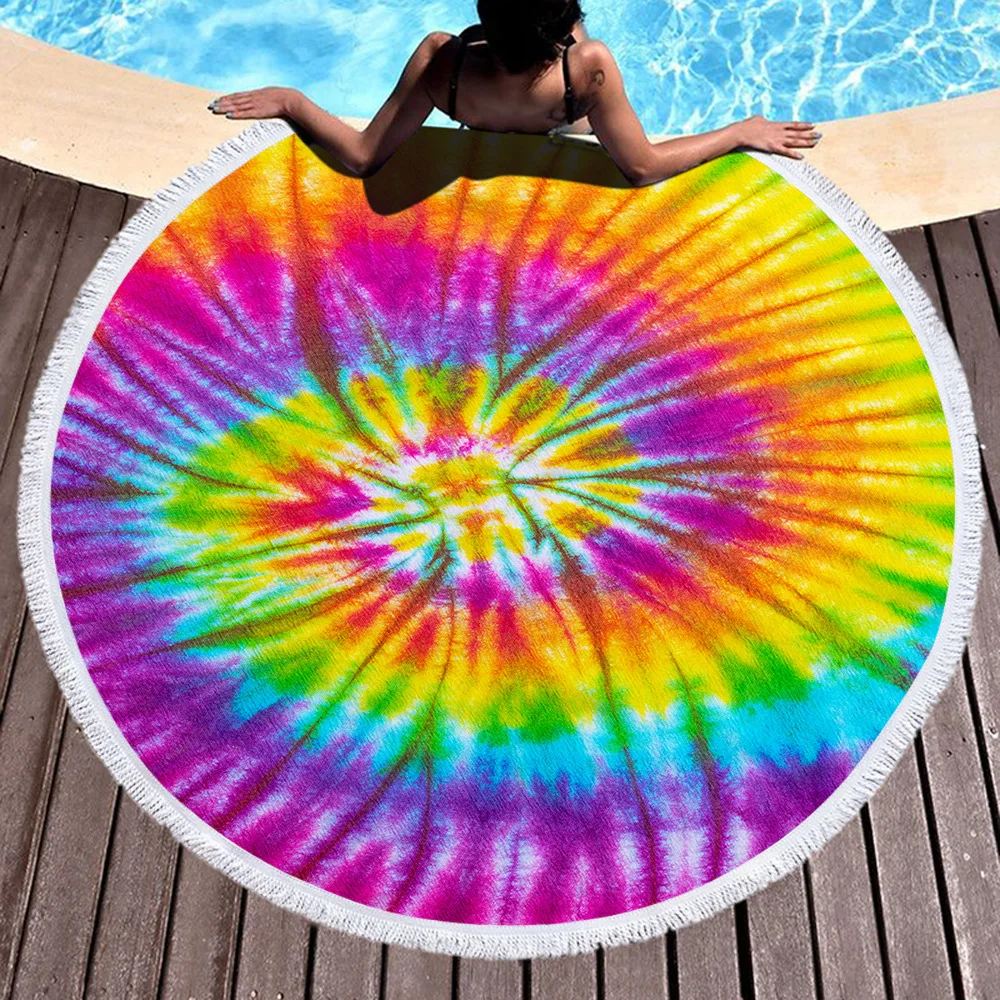 

Towel Beach Towel Shawl Fast Drying Swimming Gym Camping Big Round Beach Towel Psychedelic tie dye 3D Printed Beach Towel 02