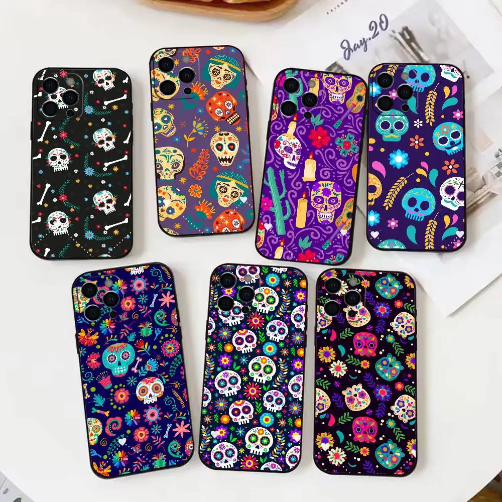 Funda de teléfono con patrón del Día de D-Dead para iPhone 17 16 15 14 13 12 Max Plus, funda negra de silicona
