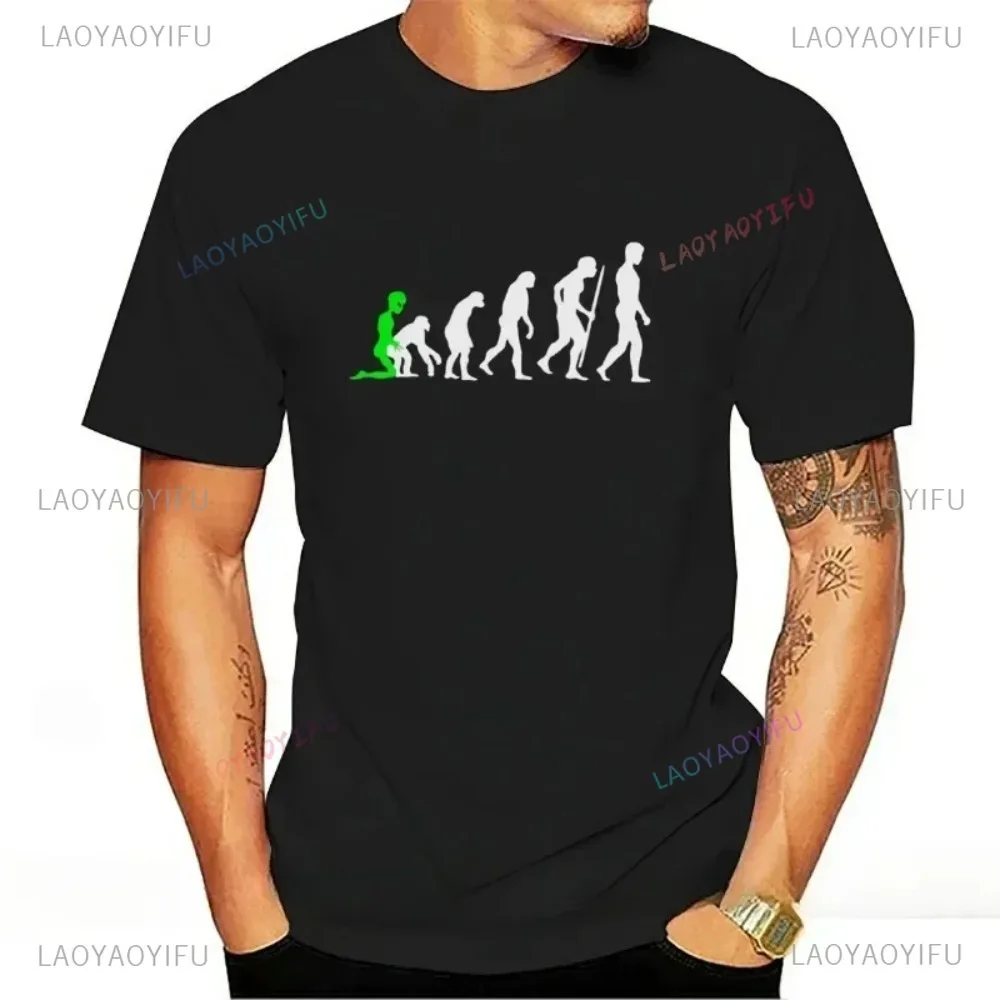 Evolution T-shirt Alien Primate Tee Funny Human Evolution Cotton Shirt Festival T-shirts Slogan Tshirts Men\'s Short Sleeve Tops