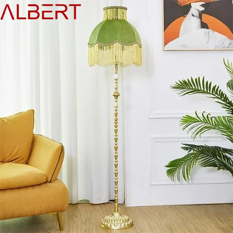 ALBERT French Tassel Retro Floor Lamp Luxury GreenLiving Room Sofa Bedroom Study European American Vertical Bedside Floor ures