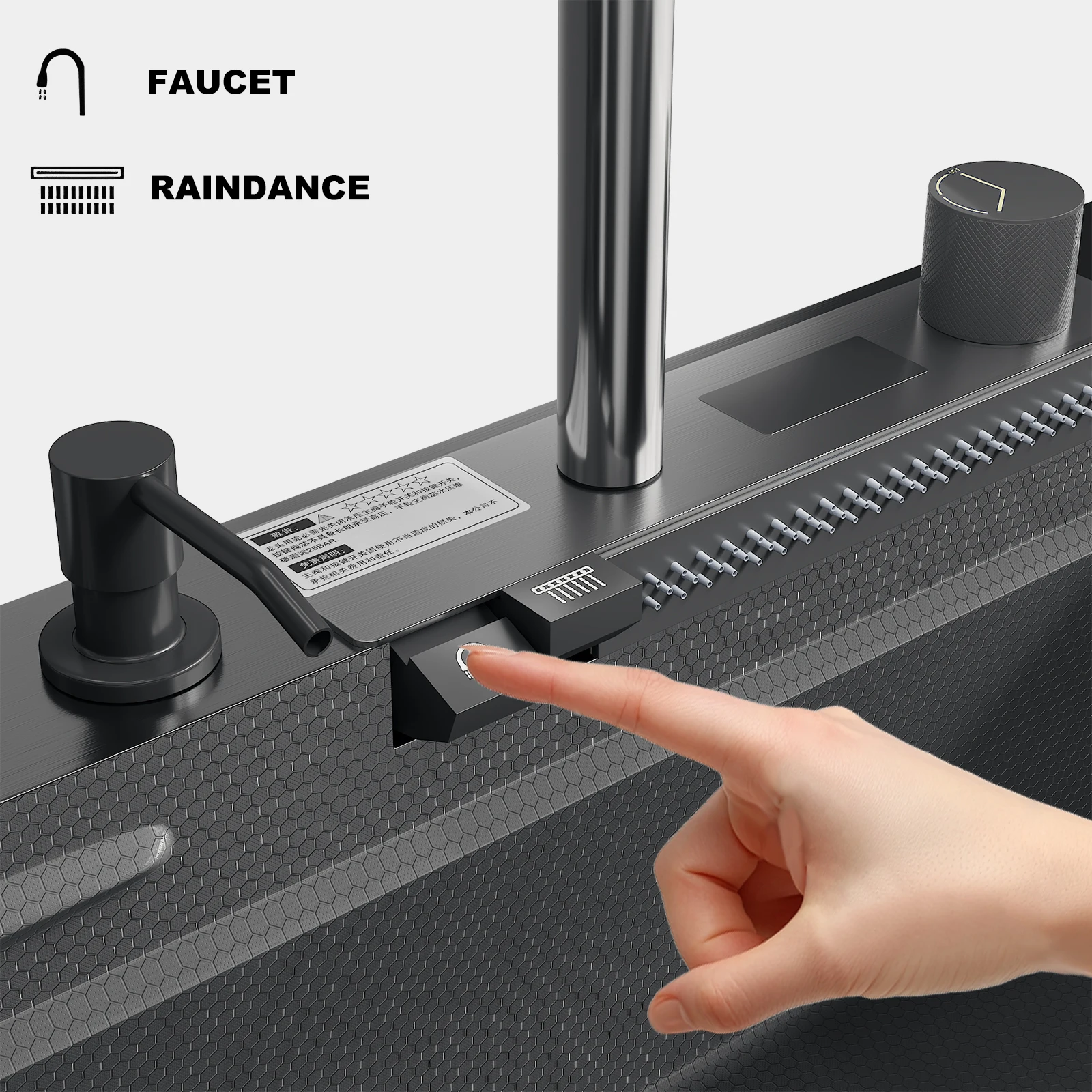 Edelstahl-Wasserfall-Küchenspüle mit großem Einzelbecken und integriertem Digital-Display-Wasserhahn-Set für Geschirr, Obst und Gemüse – Detail 7