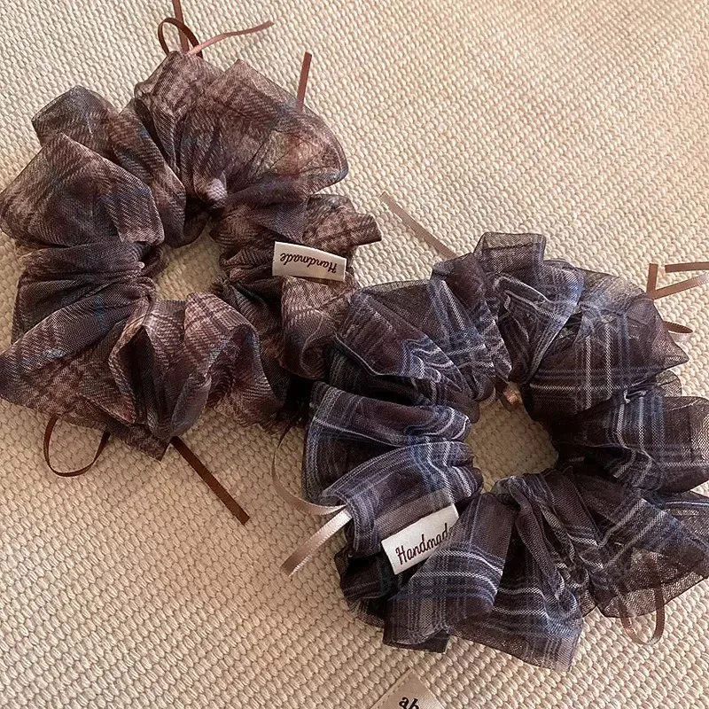 Vintage Karierte Organza-Haarschleife - Elegante Doppellagige Haarschleife mit Banddetails, Ein Femininer Haaraccessoire – Detail 6
