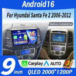 Android16 Autoradio Carplay For Hyundai Santa Fe 2 2006 - 2012 Car Radio Head Unit Multimidia Video Player Navigation GPS 4G DVD