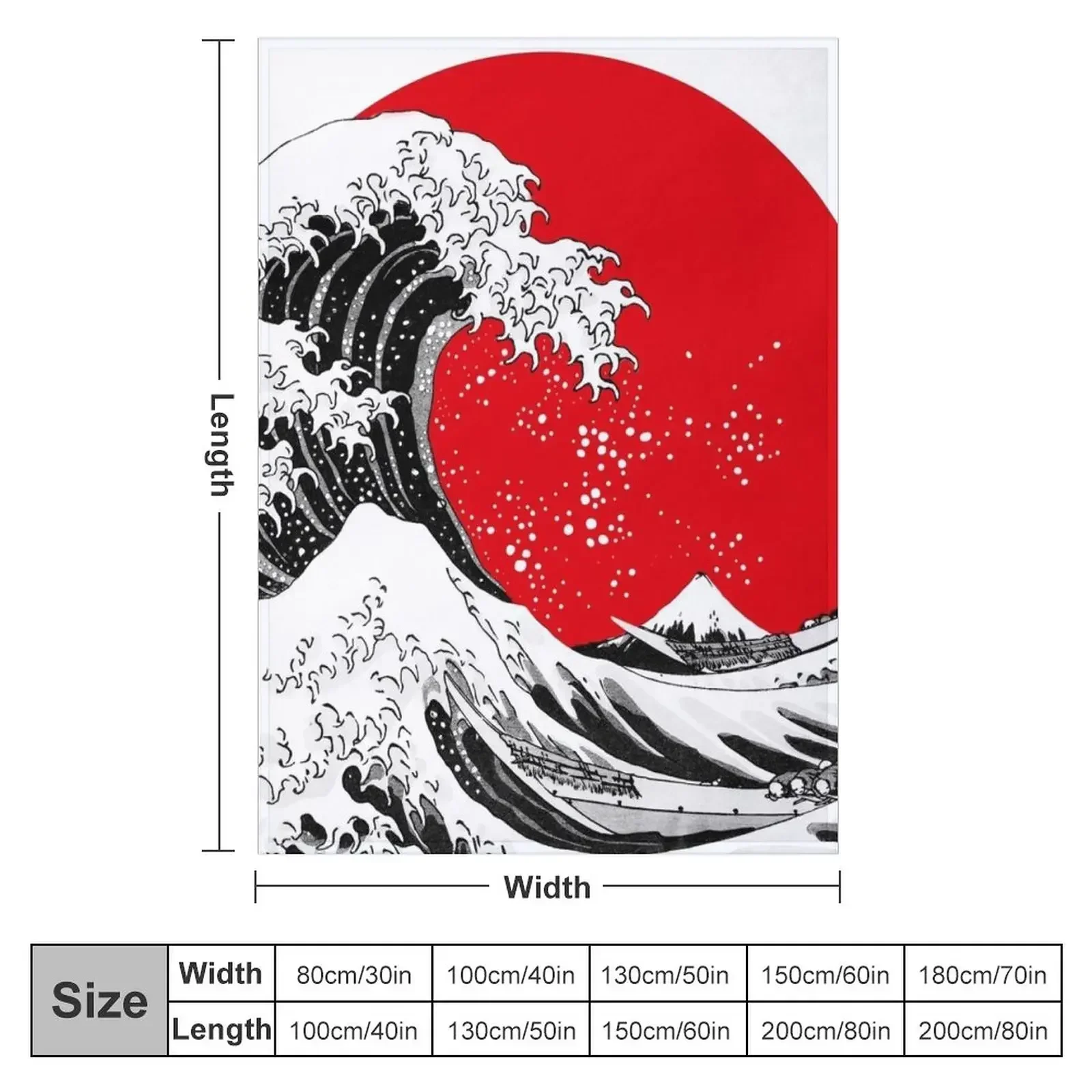 The Great Wave Off Kanagawa, Big Red Sun Throw Blanket halloween wednesday Blankets