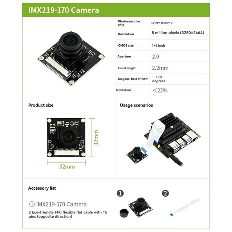 

【BRAND NEW】IMX219-170 Camera Module 8MP 3280X2464 Sensor, 170° FOV For Raspberry Pi & Jetson Nano