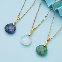 wholesale stainless steel natural stone tiger eye rose quartz necklace fashion vintage gemstone jewelry water drop necklace gift