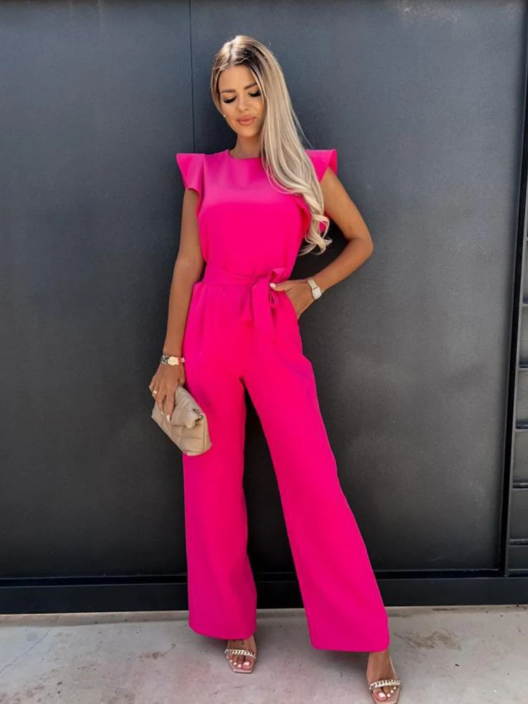 Fashion Butterfly Sleeve Wide Leg Jumpsuit Women 2022 Summer Elegant Romper Vintage Streetwear Party Jumpsuits Overalls Women