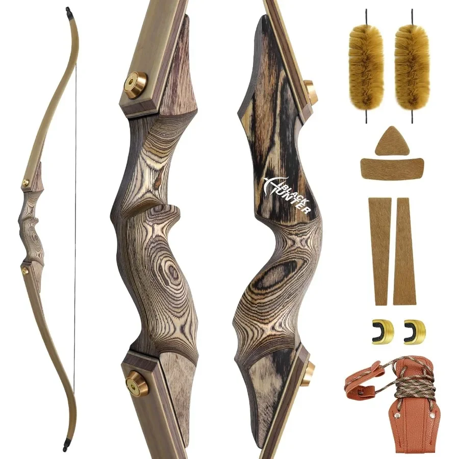 oubert Black Hunter Bow 60 Inch Archery Takedown Recurve Bow 20-60 Lbs Right Hand Hunting Bow with Stringer Tool Wooden Riser A