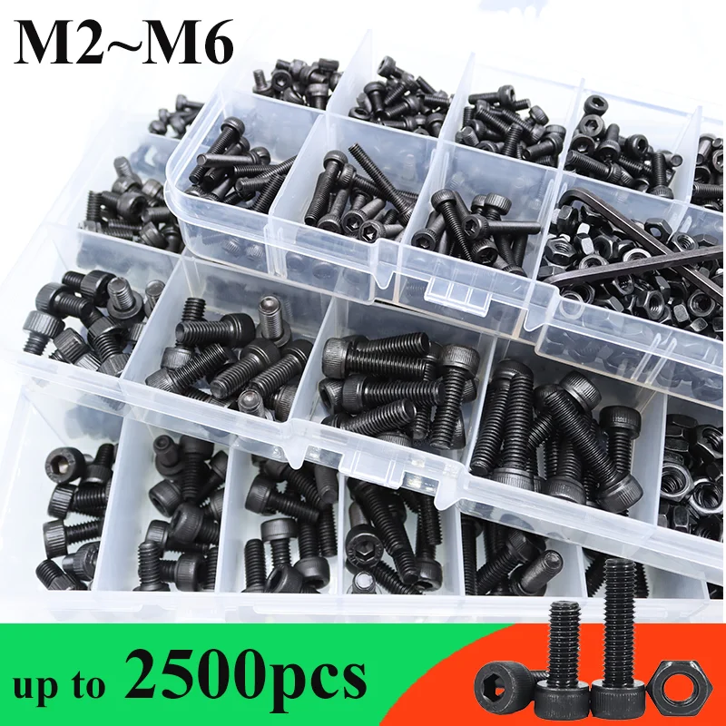 

Hex Socket Bolts and Nuts Washers Kit M2 M2.5 M3 M4 M5 M6 Black Metric Threaded Hexagonal Carbon Steel Grade 12.9 Machine Screws