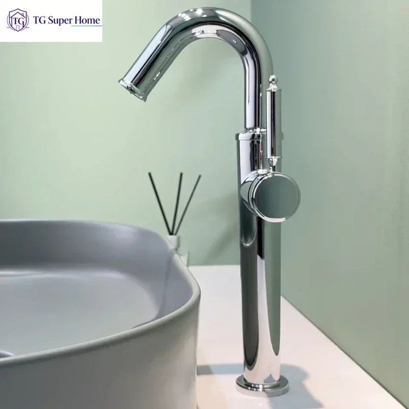 Tall Stainless Steel Mixer Tap for Countertop Basins – Hot and Cold Water – Raised Model for Bathroom Washbasins